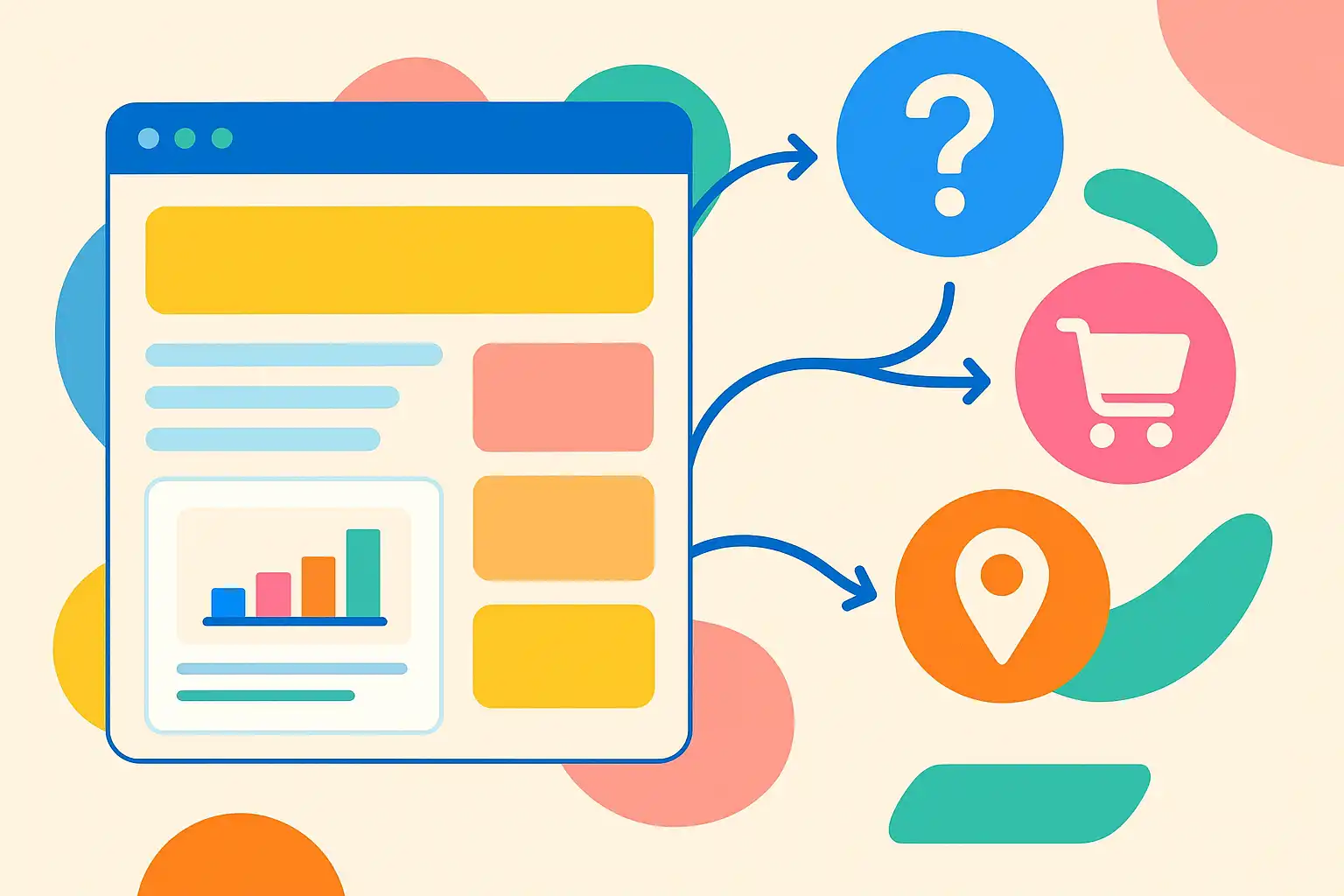 Illustration showing how website content aligns with different types of search intent and how featured snippets appear on Google search results.