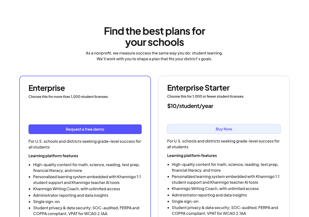 Screenshot of Khan Academy's pricing page showing its plans and prices