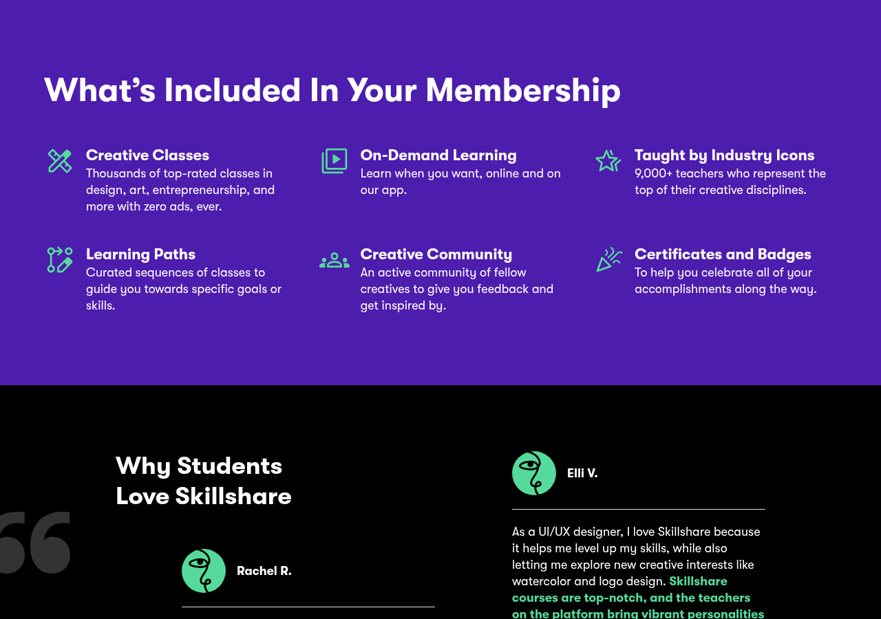 Screenshot of Skillshare's pricing page showing its plans and prices