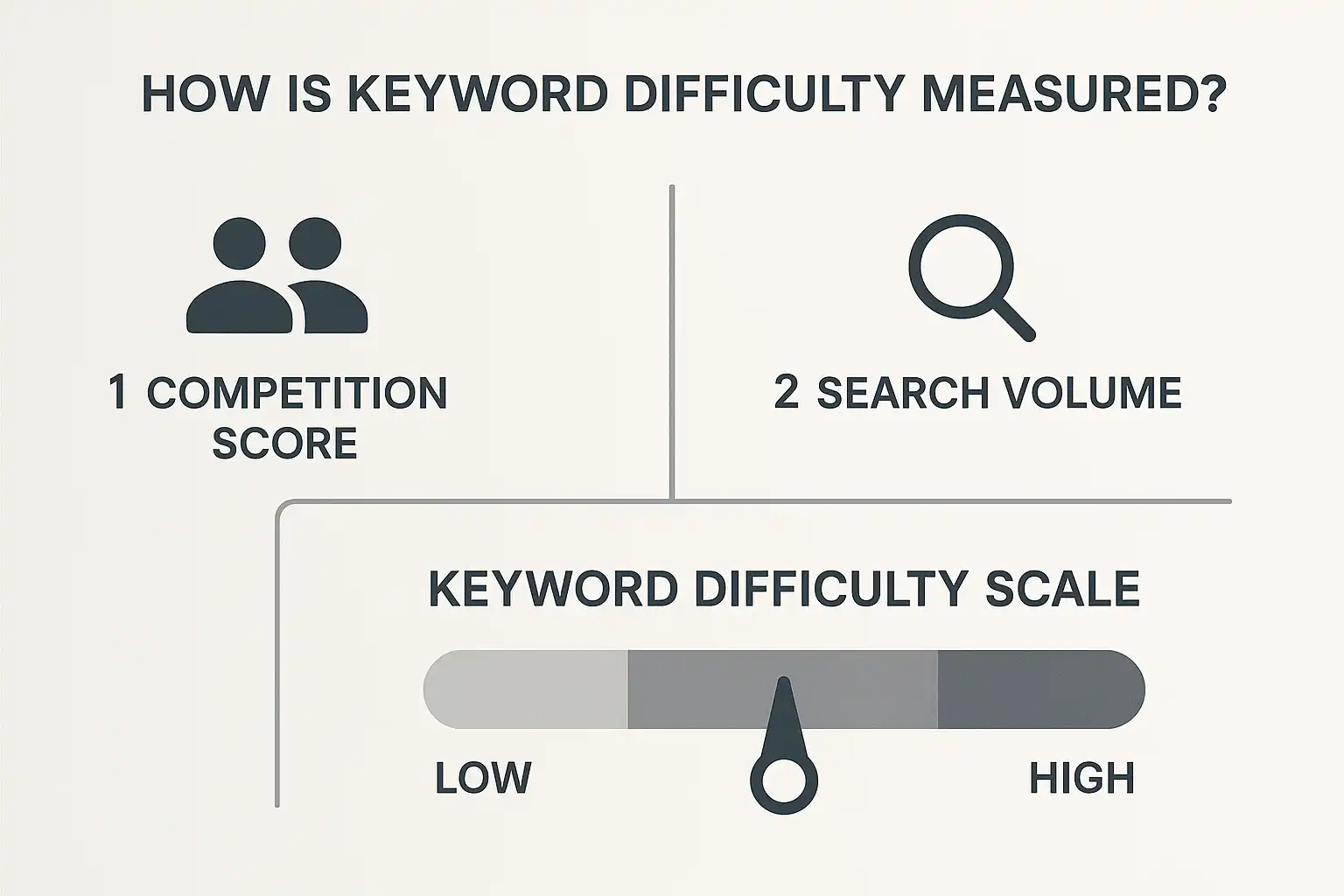 Chart illustrating how keyword difficulty is measured with factors like competition and search volume