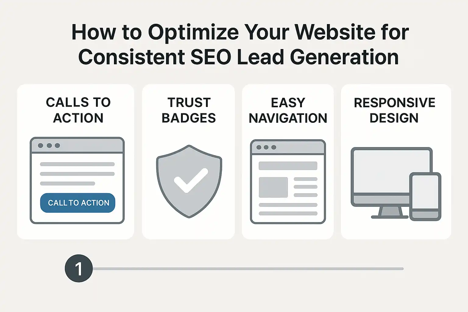 Visual layout highlighting website elements like CTAs, trust badges, and user-friendly navigation for SEO lead conversion.