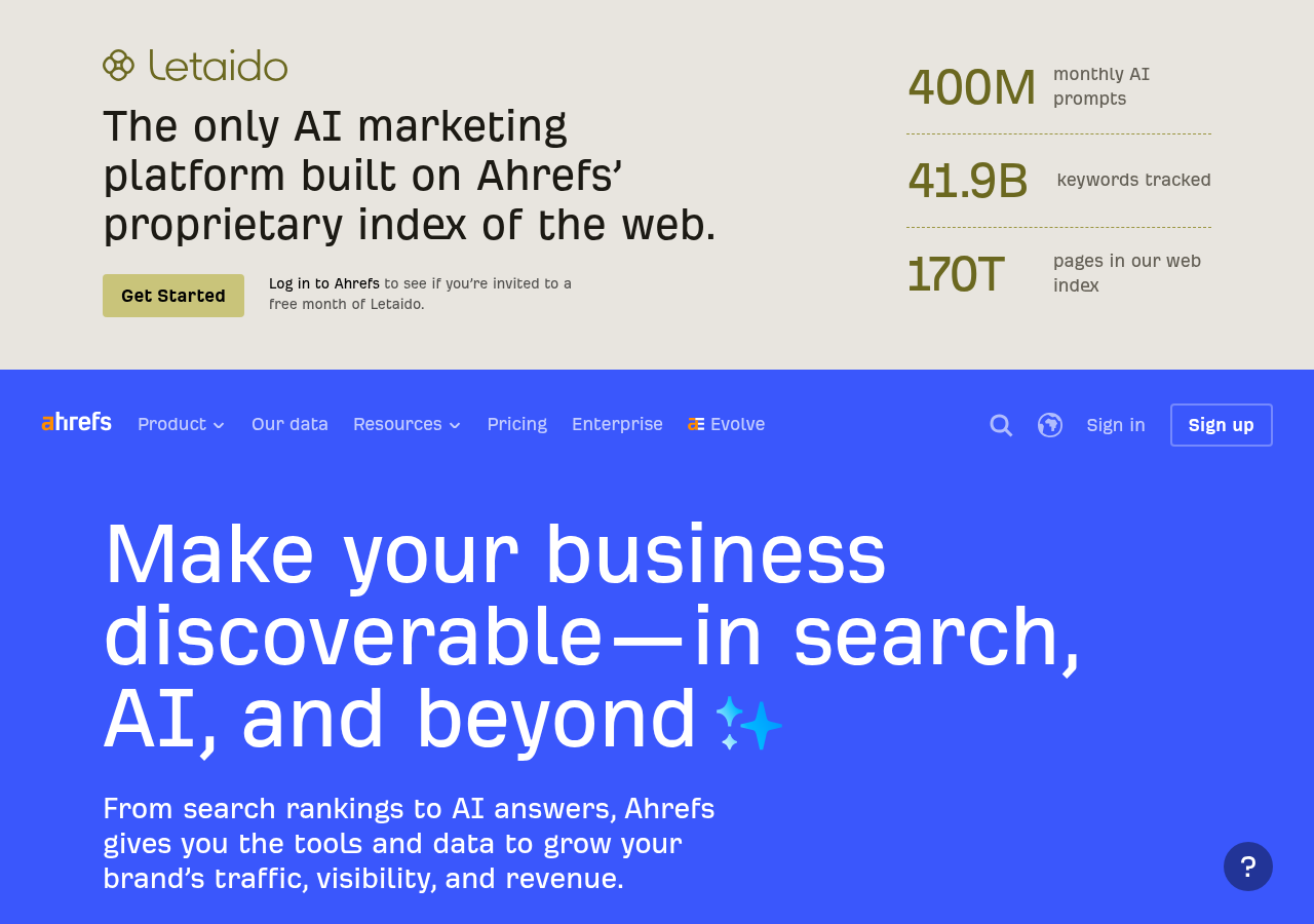 Screenshot of Ahrefs's homepage