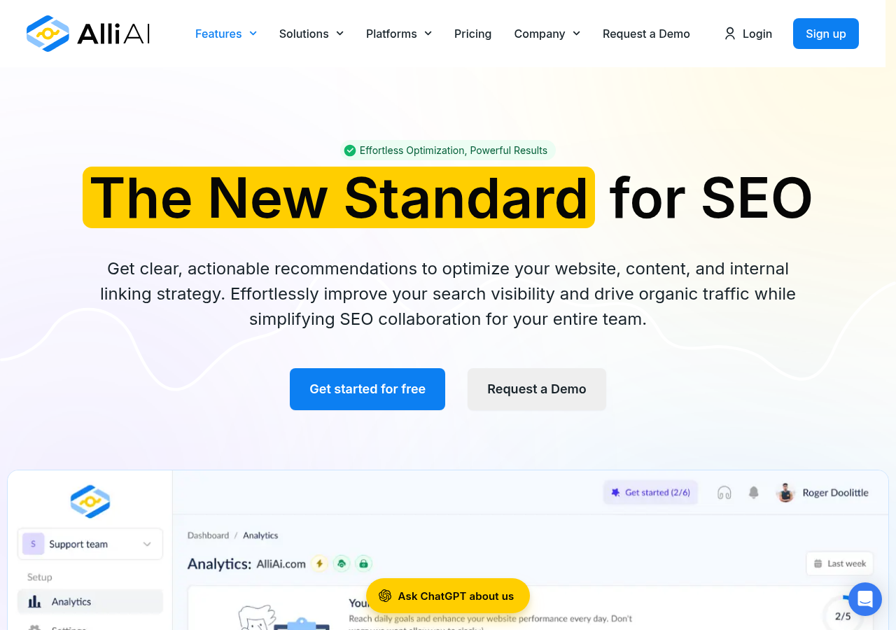 Screenshot of Alli.ai's features page