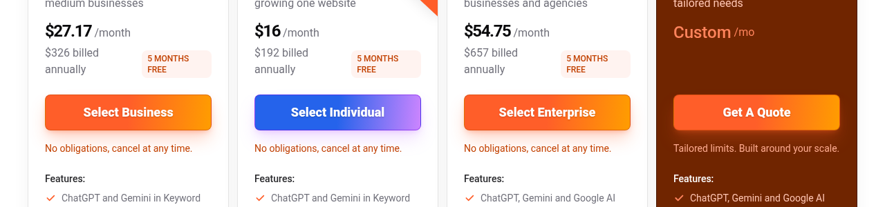 Screenshot of Ubersuggest's pricing page showing its plans and prices