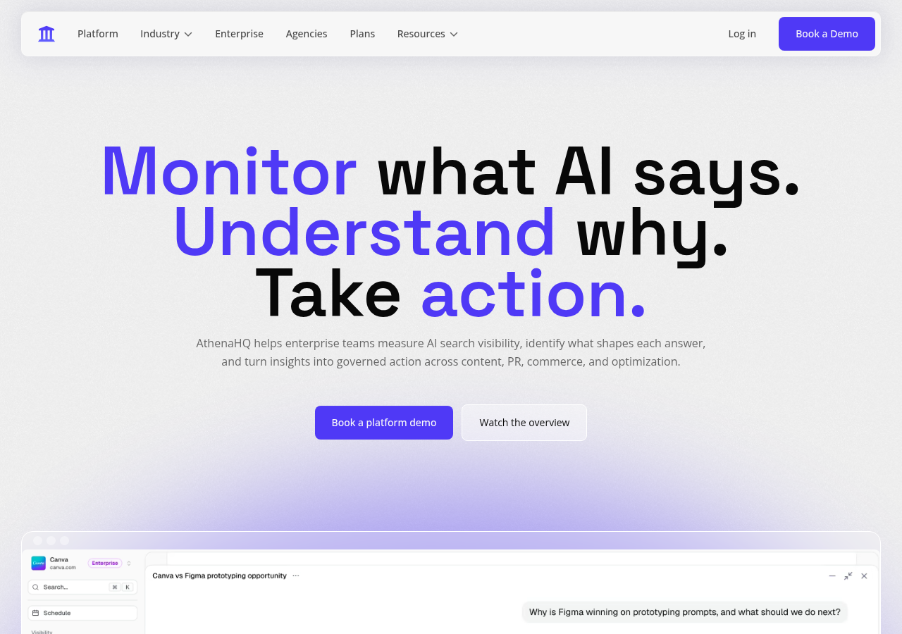 Screenshot of AthenaHQ's platform page