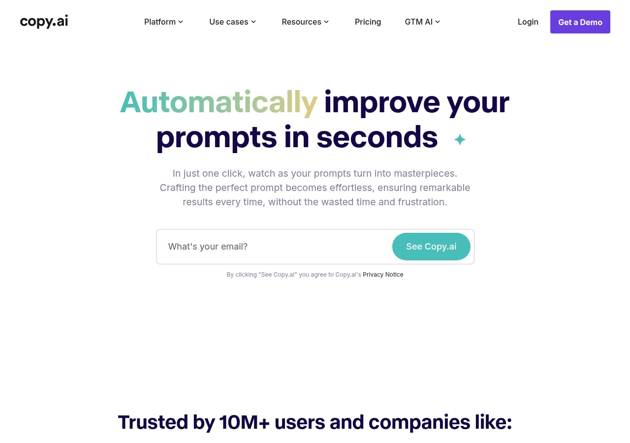 Screenshot of Copy.ai's improve page