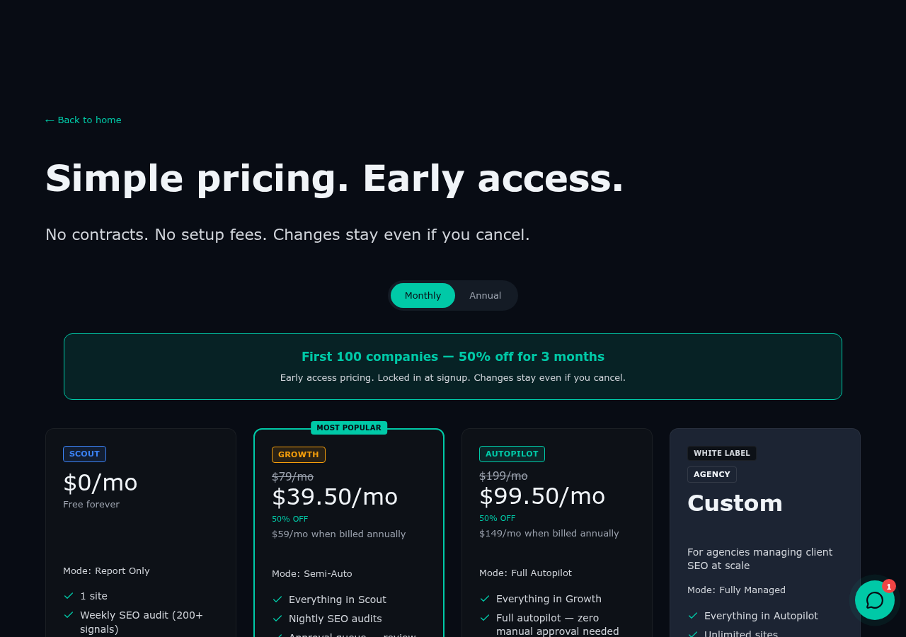 Screenshot of effectly.ai's pricing page showing its plans and prices