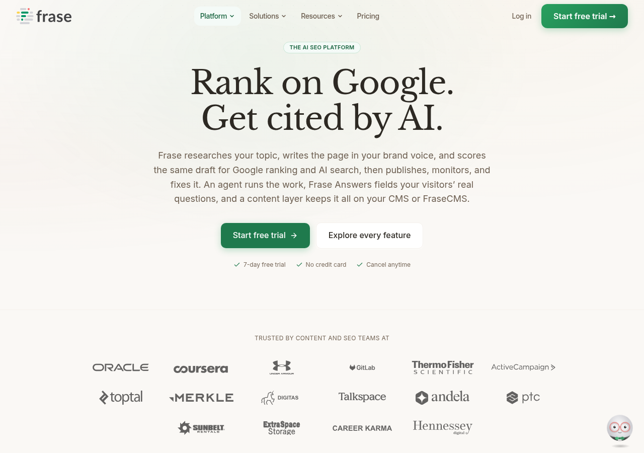 Screenshot of Frase's features page