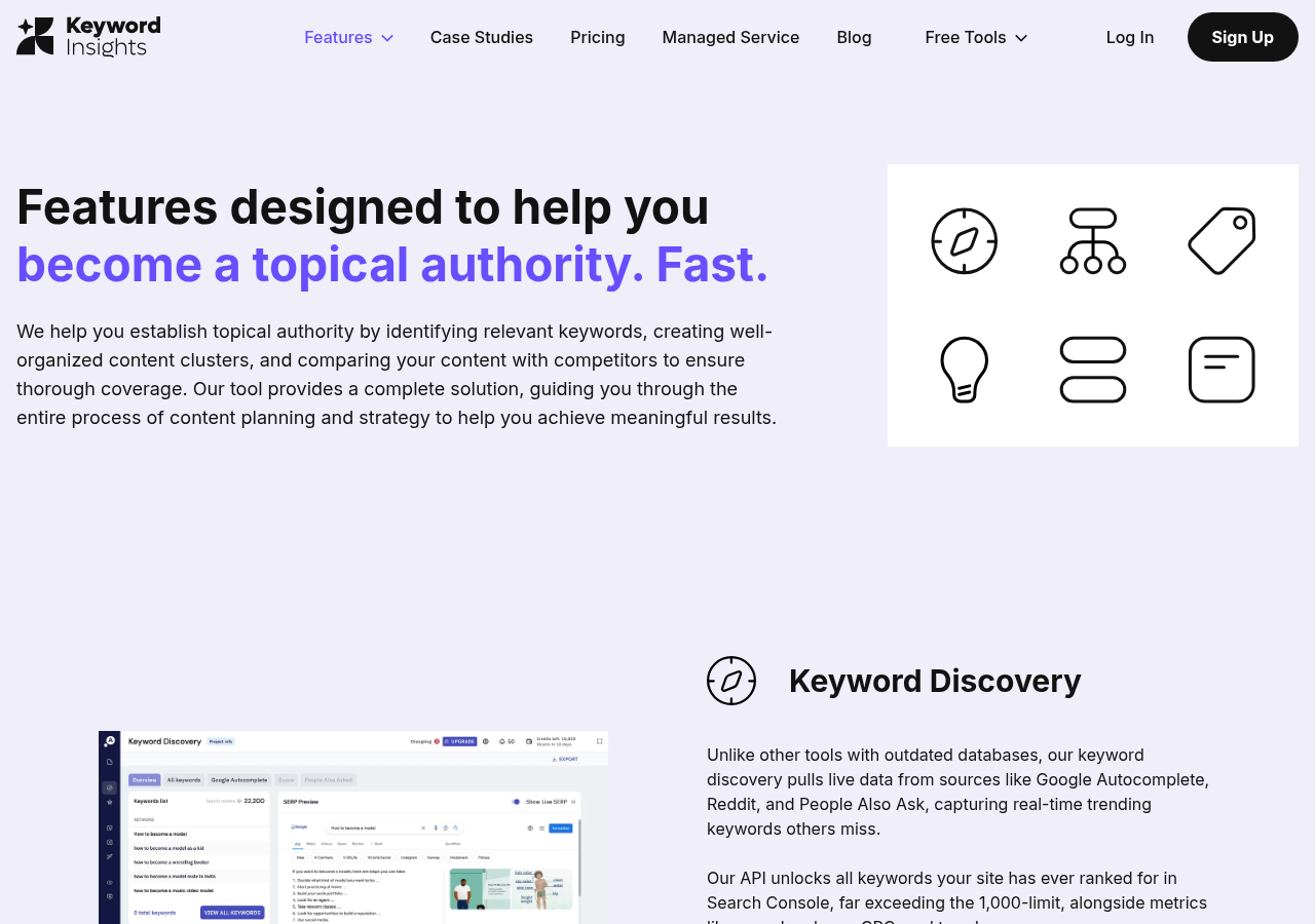 Screenshot of Keyword Insights's features page