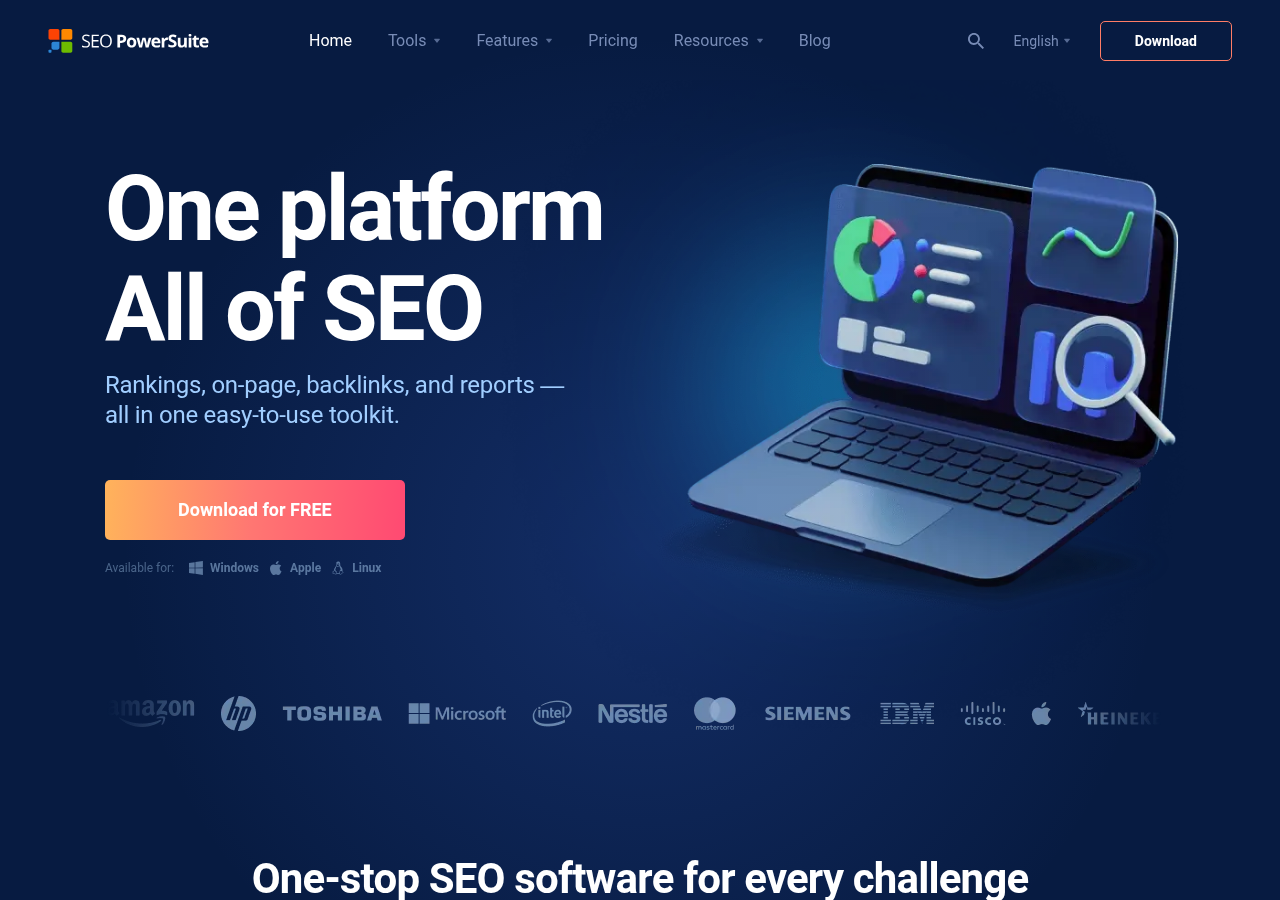 Screenshot of SEO PowerSuite's homepage
