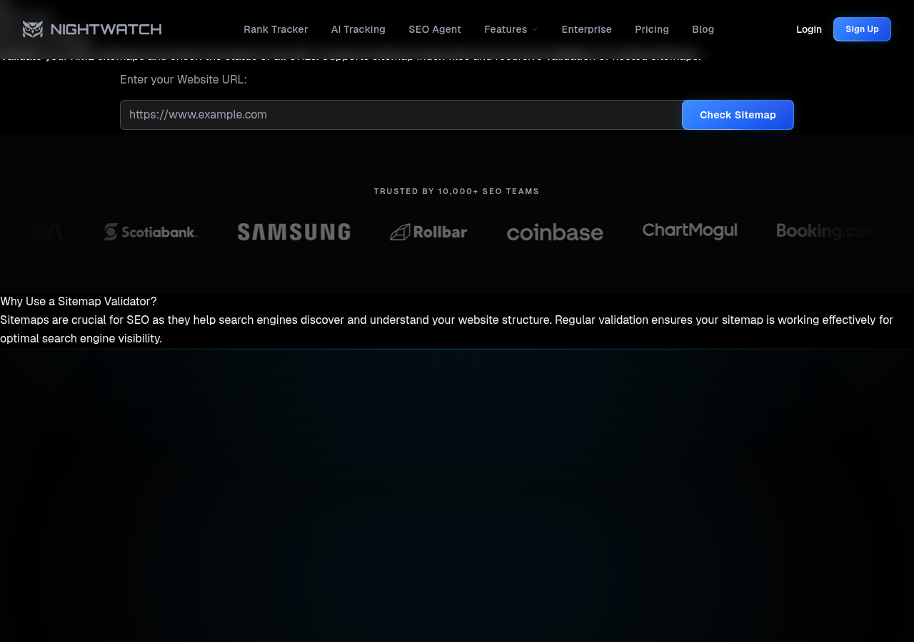 Screenshot of Nightwatch's sitemap checker page
