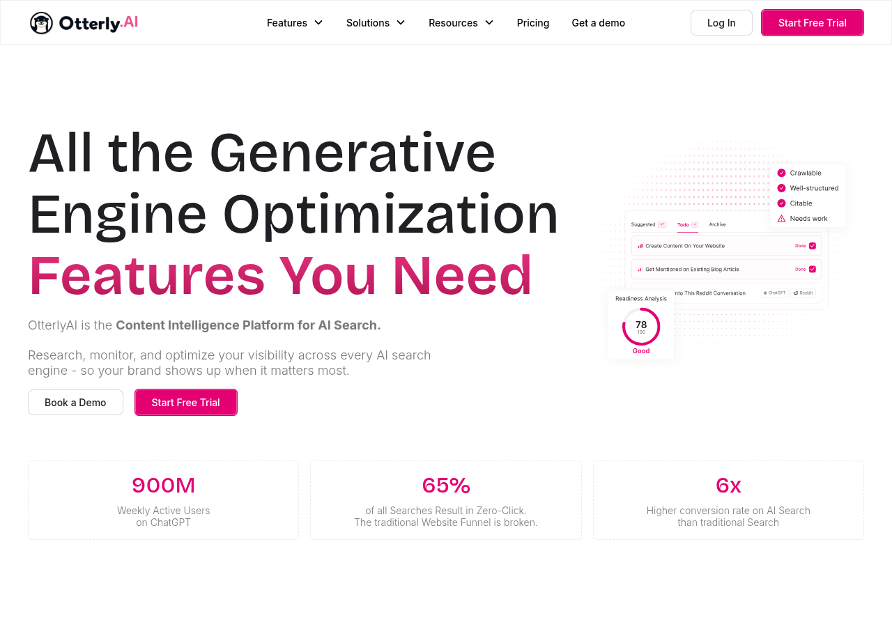 Screenshot of Otterly's features page