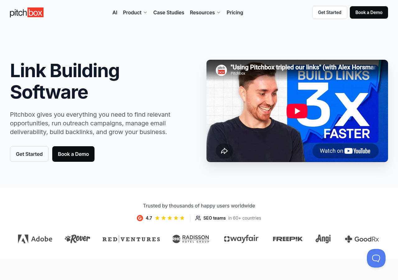Screenshot of Pitchbox's product page