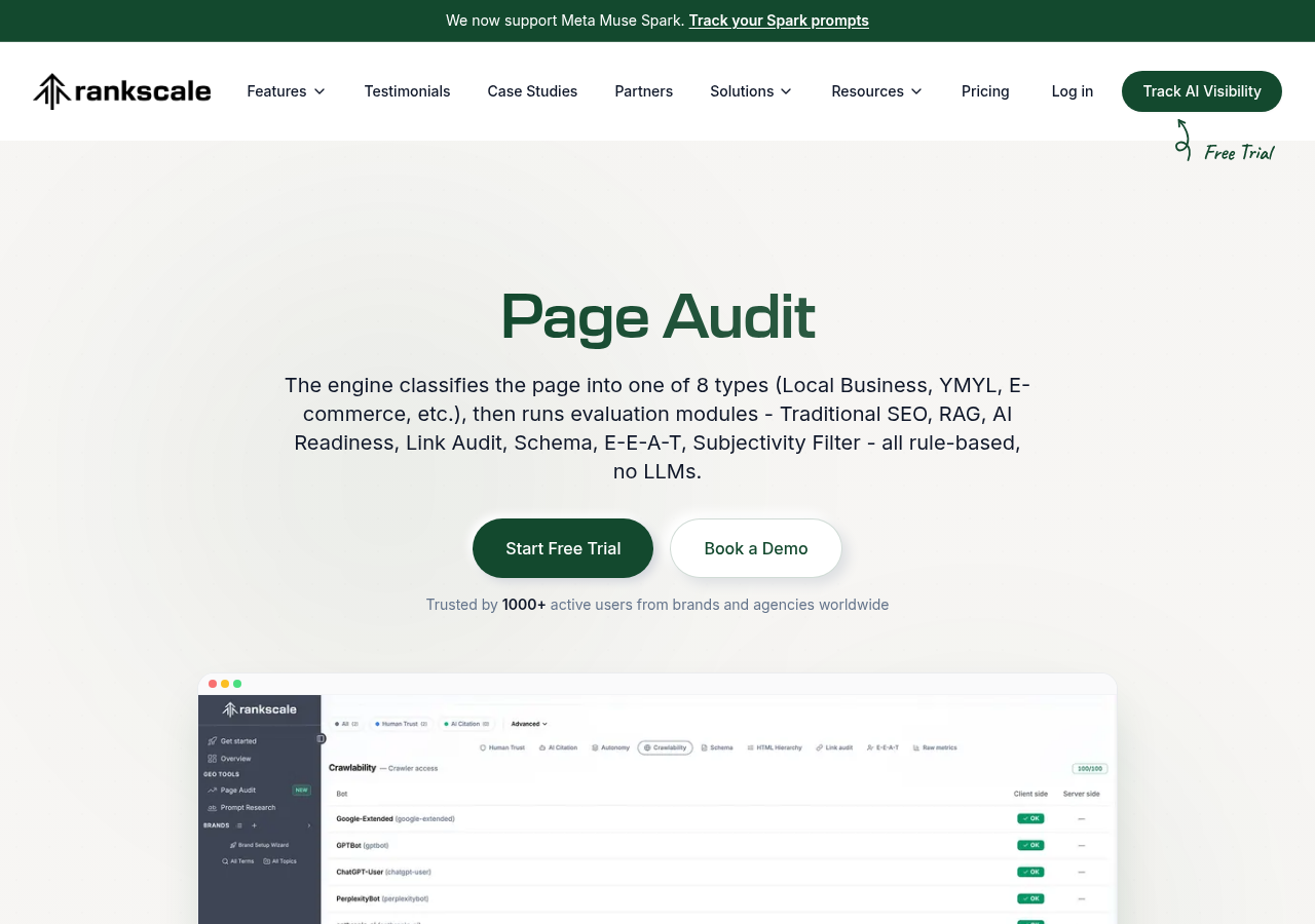 Screenshot of Rankscale's page audit page
