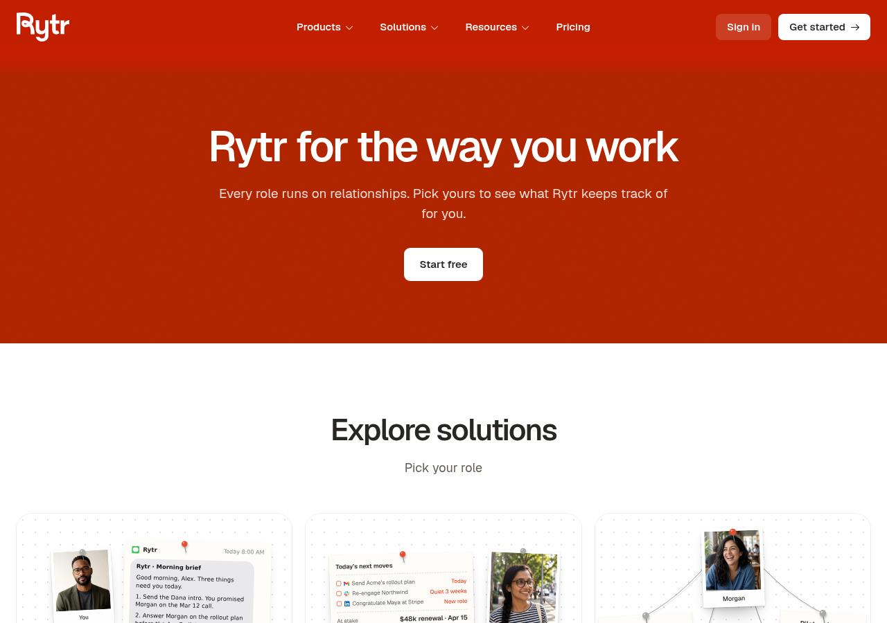 Screenshot of Rytr's solutions page