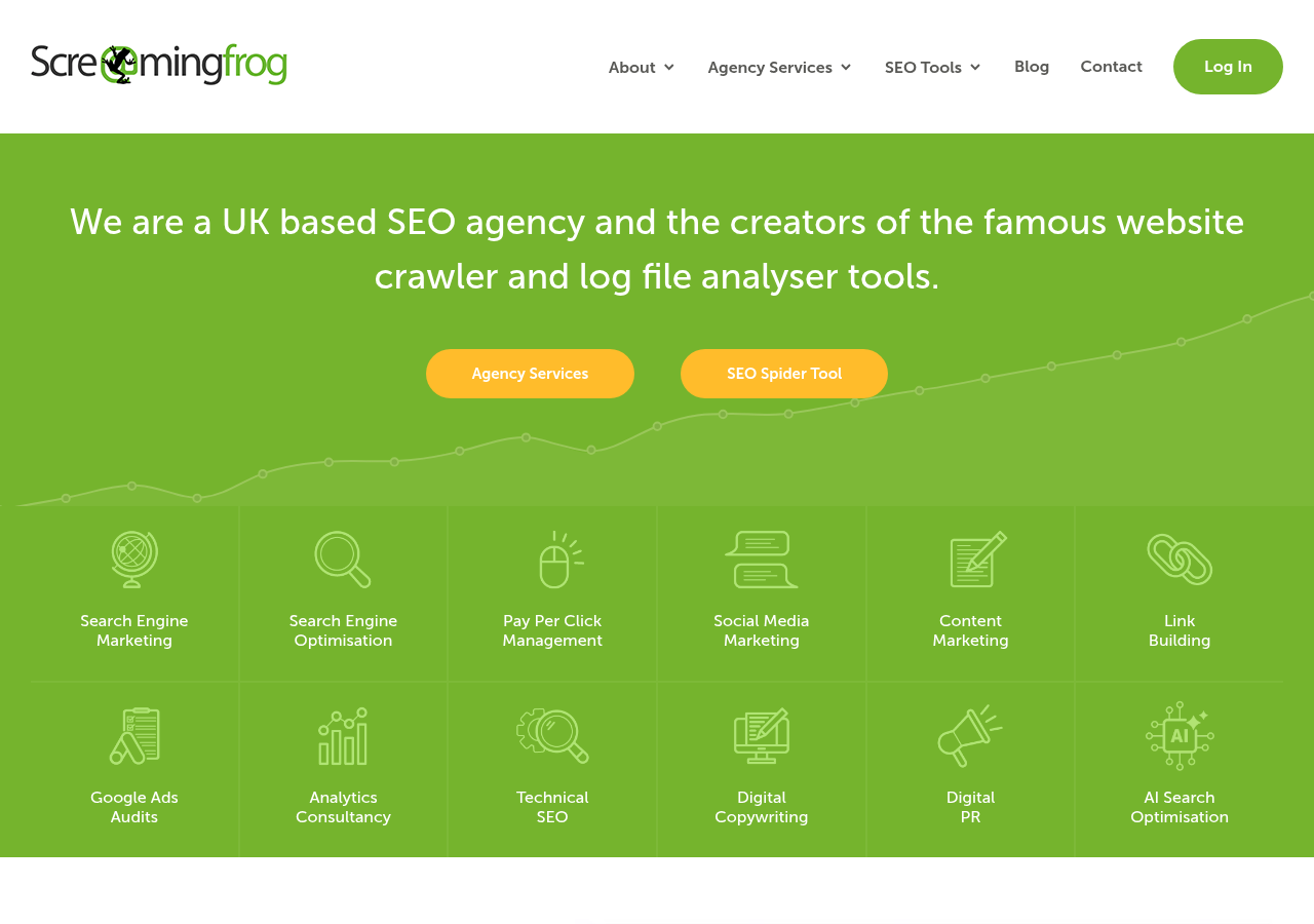 Screenshot of Screaming Frog's homepage
