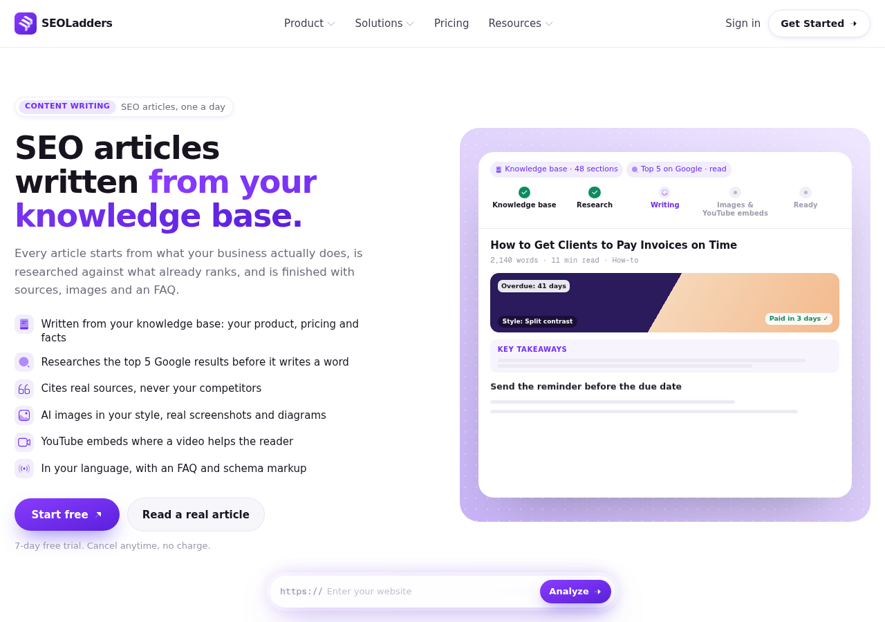 Screenshot of SEOLadders's content writing page