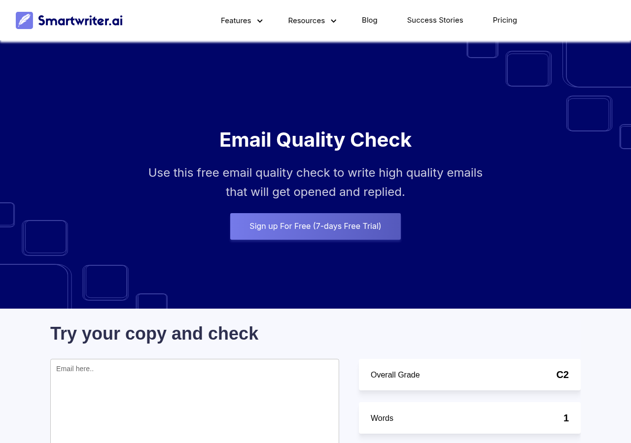 Screenshot of SmartWriter.ai's email quality check page