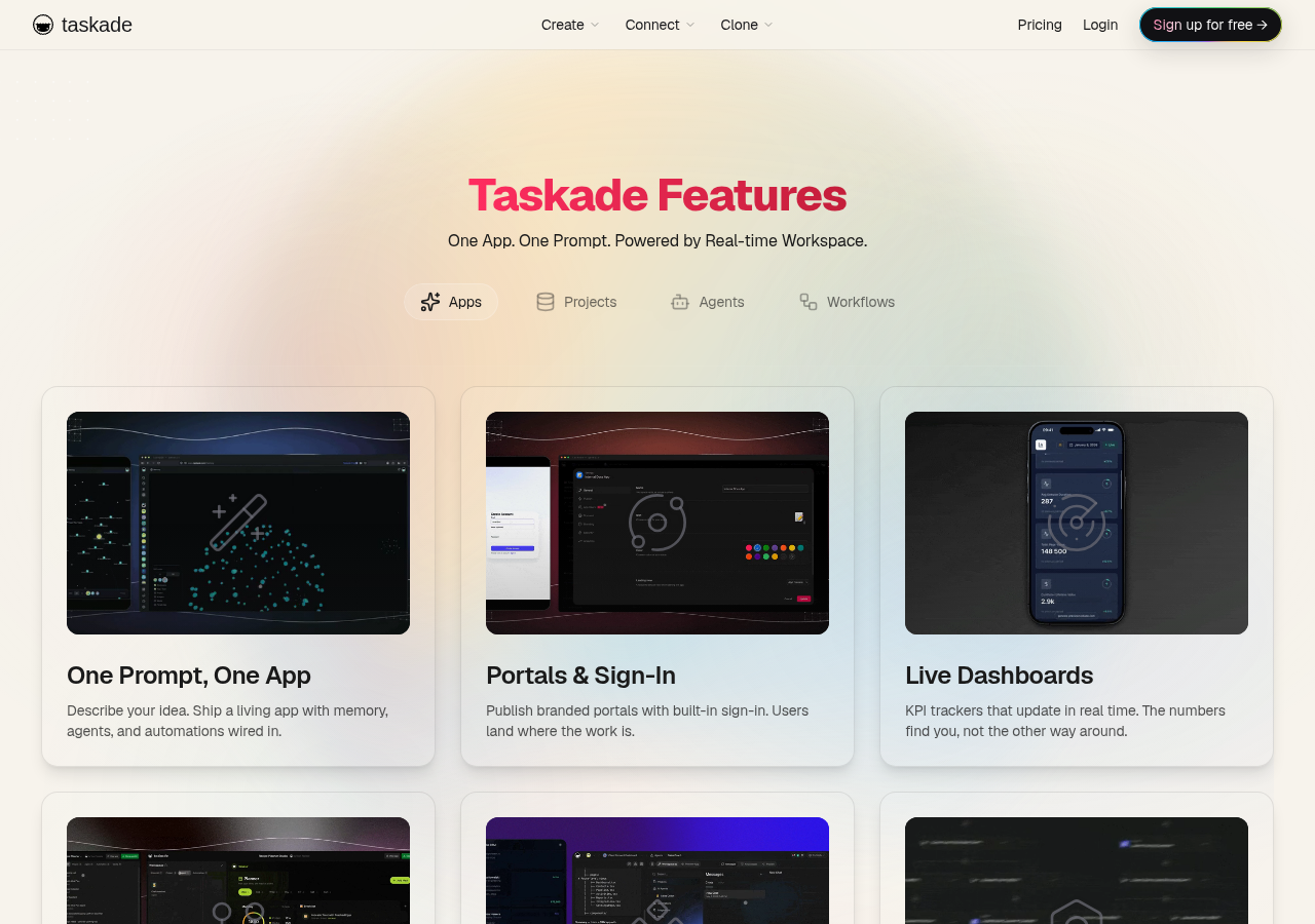 Screenshot of Taskade's features page