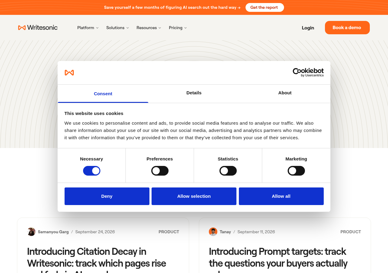 Screenshot of Writesonic's product page
